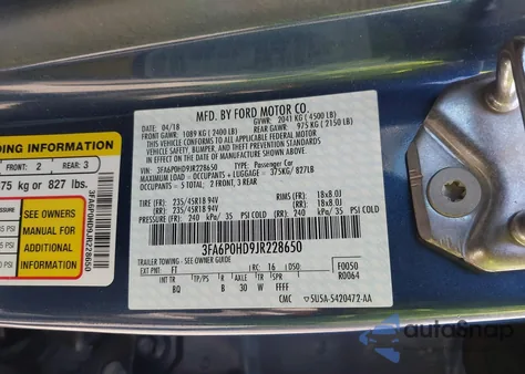 2018 Ford Fusion Se from USA, damaged, VIN 3FA6P0HD9JR228650